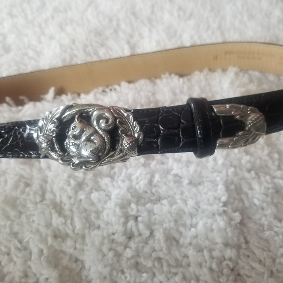 Talbots Black Leather Belt Squirrel Buckle M - Picture 2 of 6